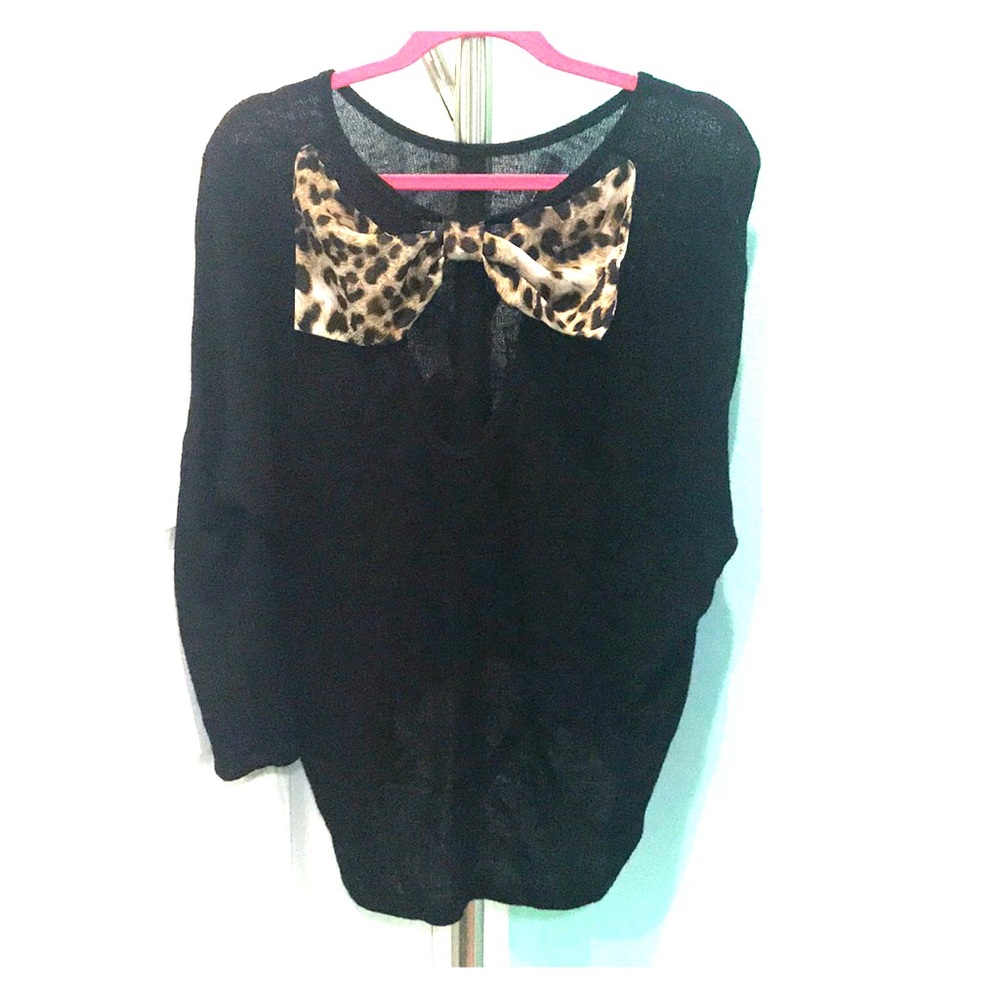 Black knit leopard bow sweater